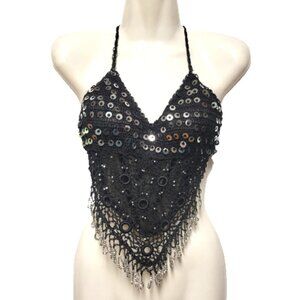 Crop Top Sequin Top, Halter Top Tank Top - NEW